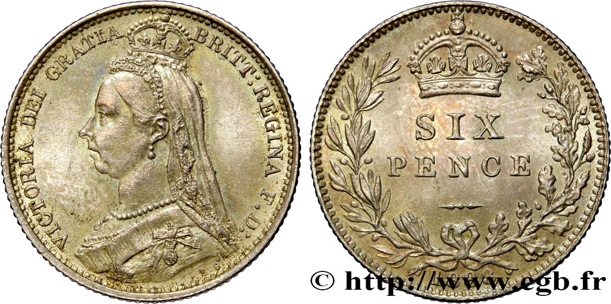 ROYAUME-UNI 6 Pence Victoria “buste du jubilé”  1888  SUP 