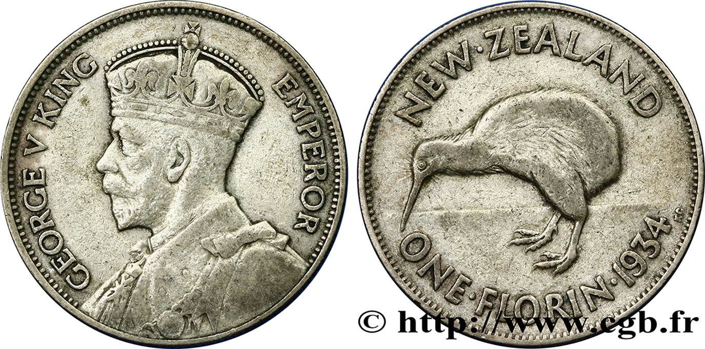 NEW ZEALAND 1 Florin Georges V 1934 VF