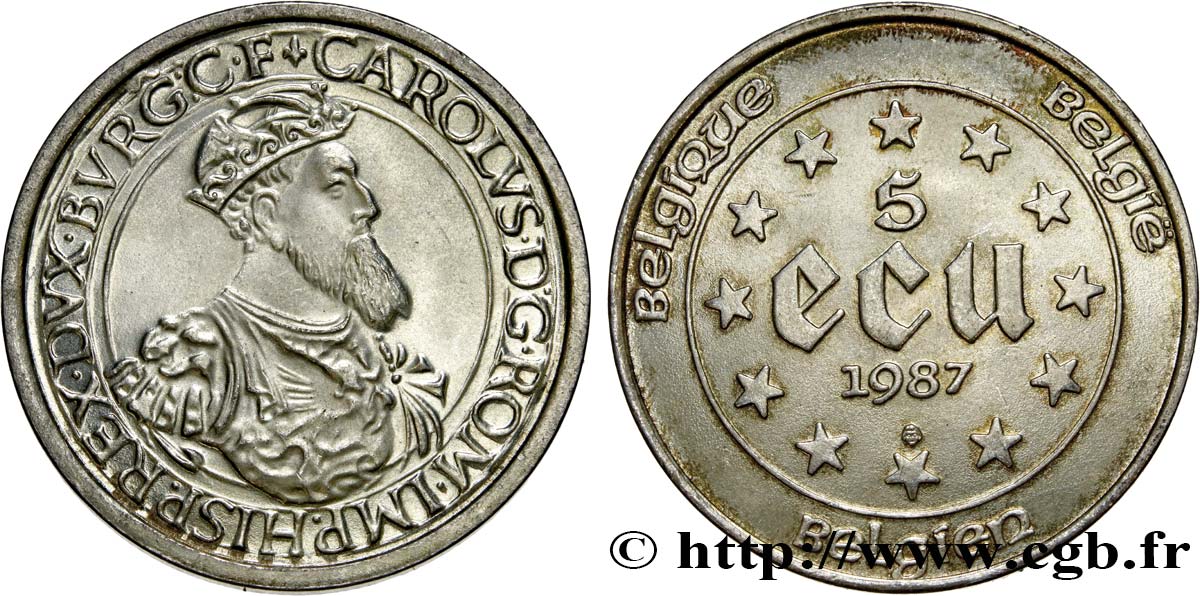 BELGIQUE 5 Ecu Charles Quint 1987 SPL