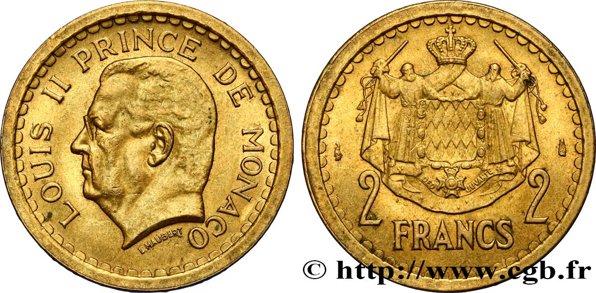 MONACO 2 Francs Louis II (1943) Paris EBC 