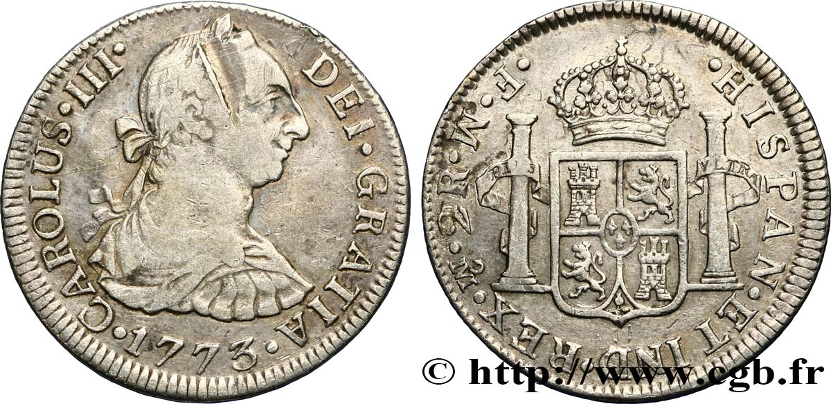 MEXIQUE 2 Reales Charles III 1773 Mexico TB+/TTB 