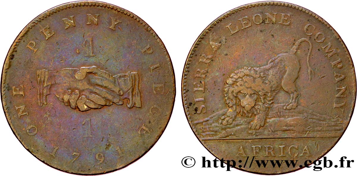 SIERRA LEONE 1 Penny Sierra Leone Company 1791  TB+ 