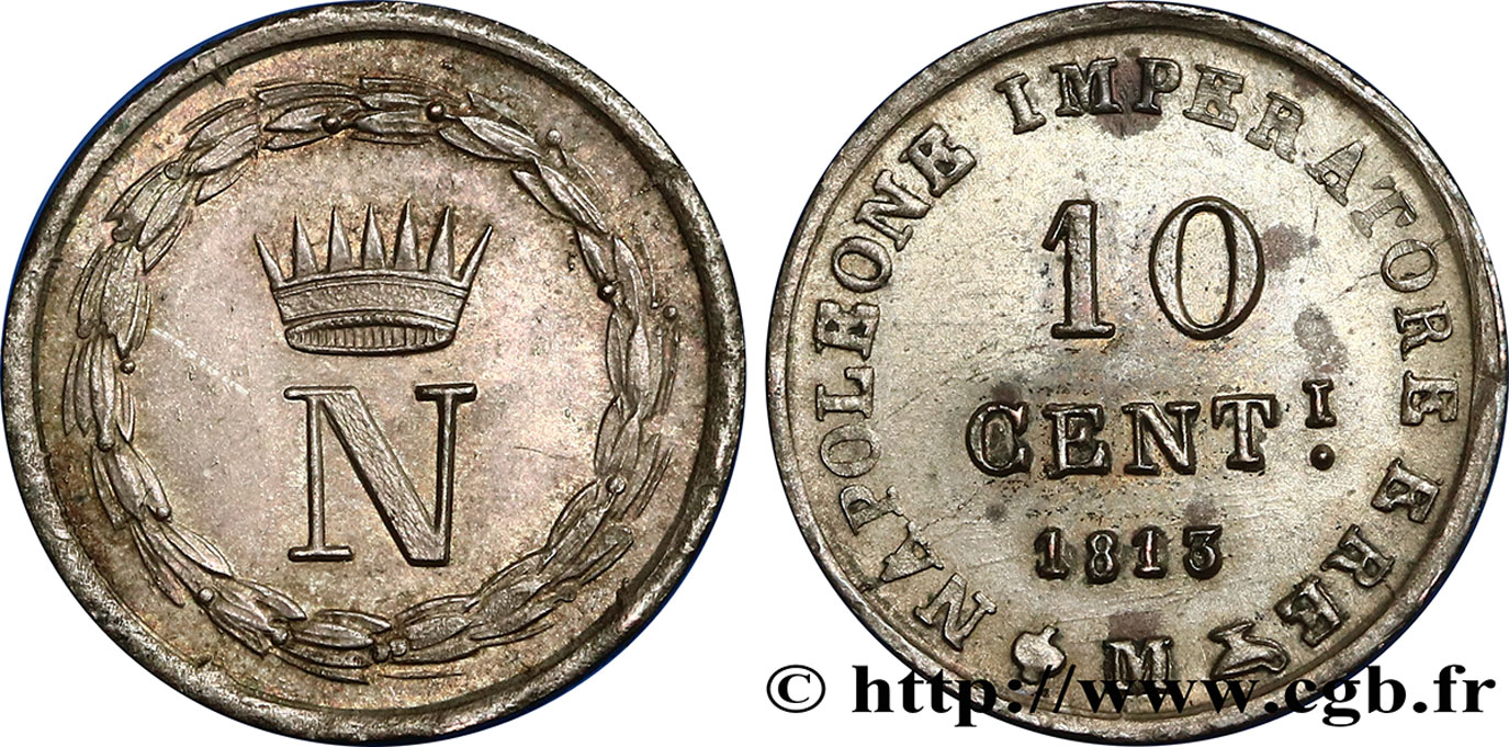 ITALIA - REINO DE ITALIA - NAPOLEóNE I 10 Centesimi 1813 Milan EBC 