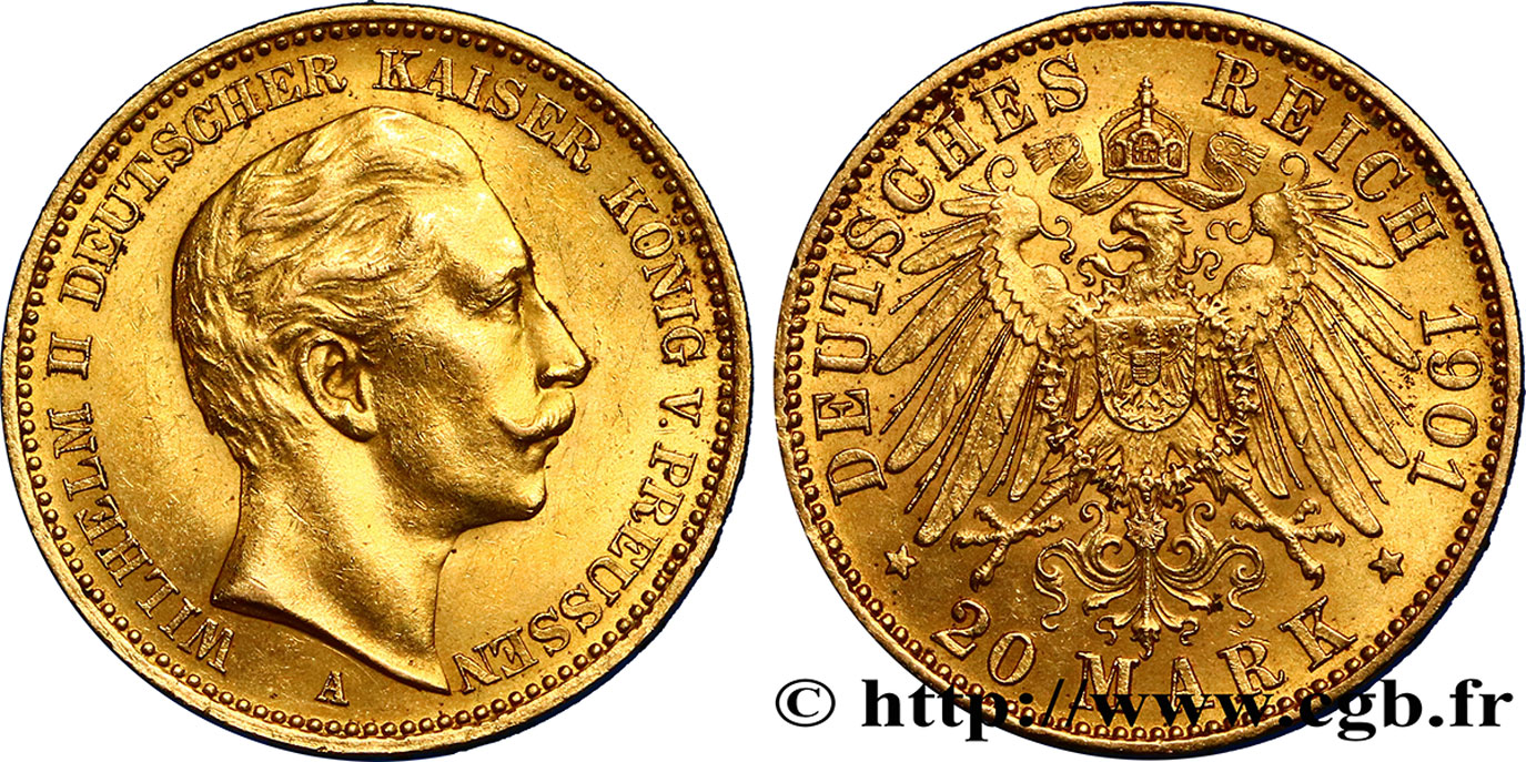 GERMANY - KINGDOM OF PRUSSIA - WILLIAM II 20 Mark 1901 Berlin AU autre