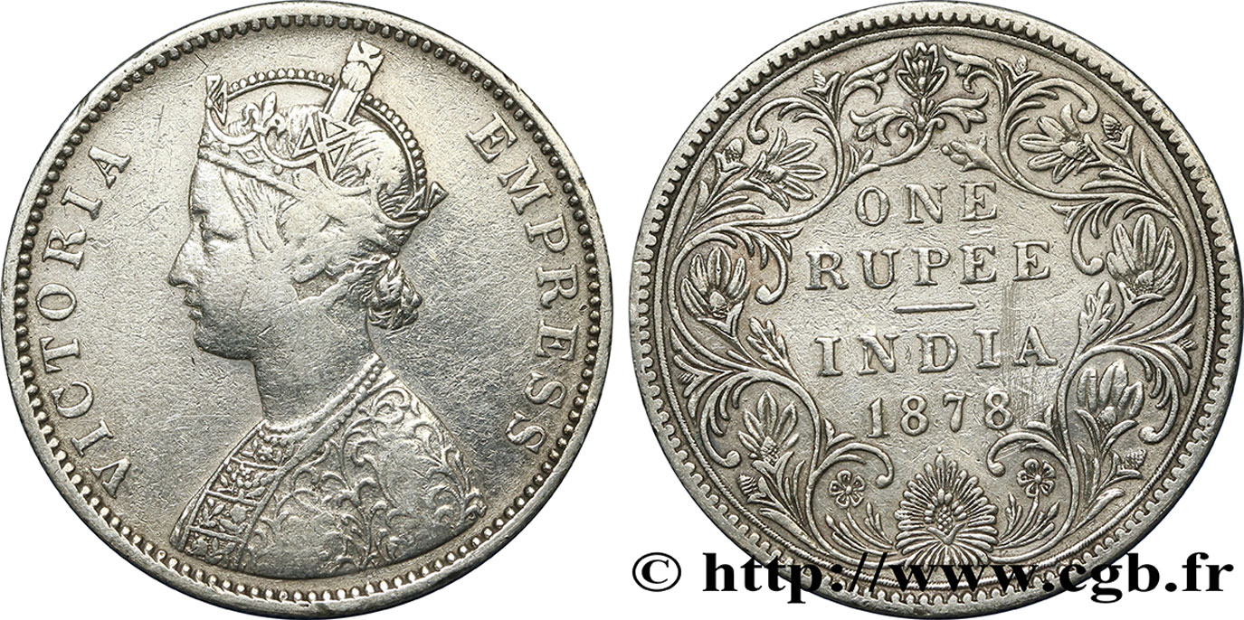 BRITISCH-INDIEN 1 Roupie Victoria 1878 Calcutta fSS 