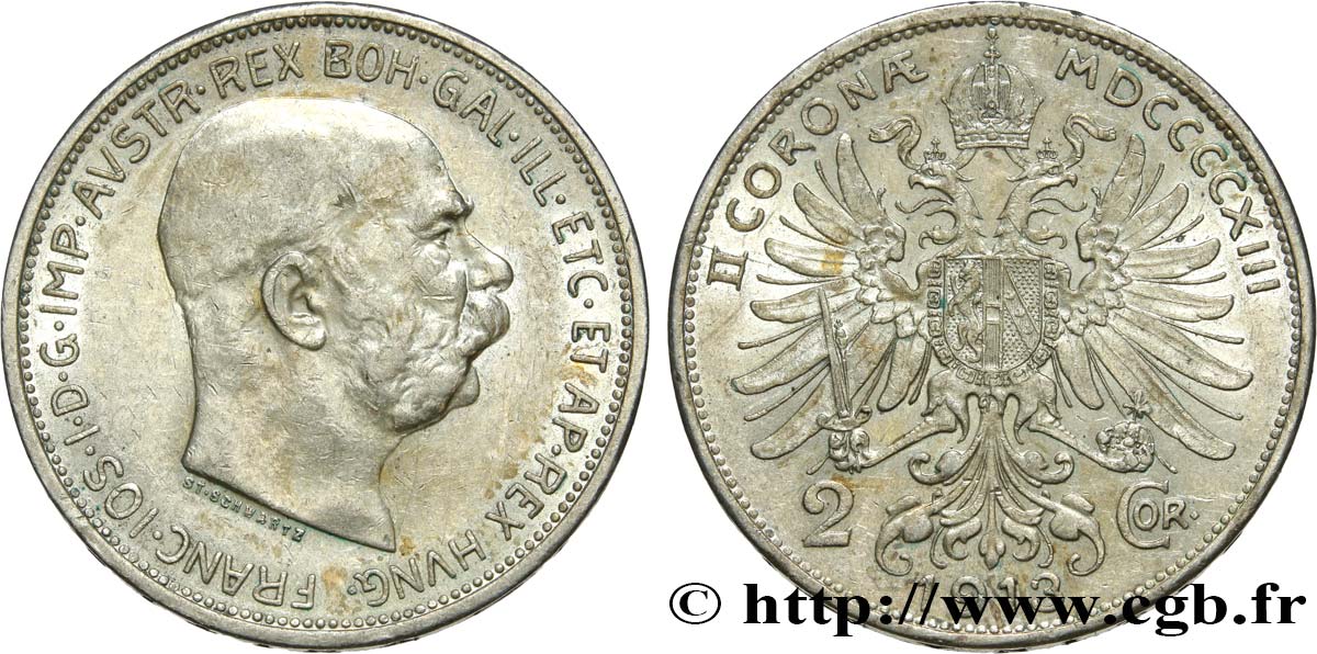 AUSTRIA 2 Corona François-Joseph Ier  / aigle héraldique 1913  AU 