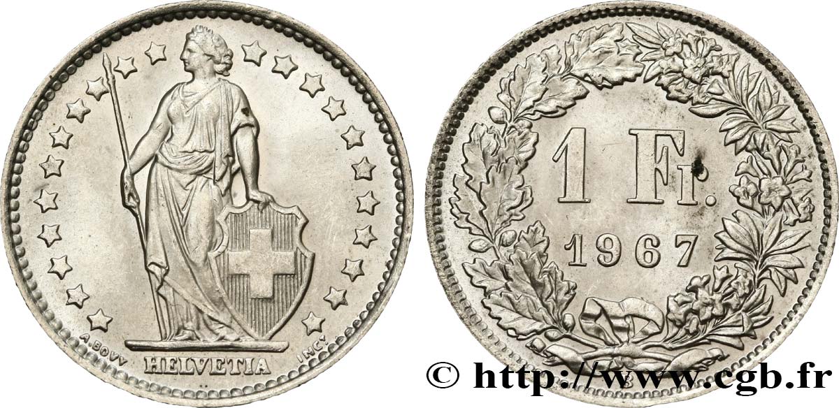 SWITZERLAND 1 Franc Helvetia 1967 Berne MS