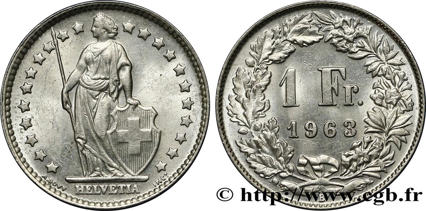 SUISSE 1 Franc Helvetia 1963 Berne SPL 