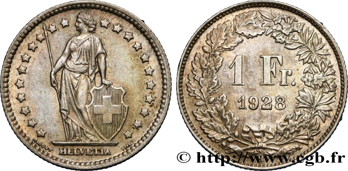 SWITZERLAND 1 Franc Helvetia 1928 Berne AU 