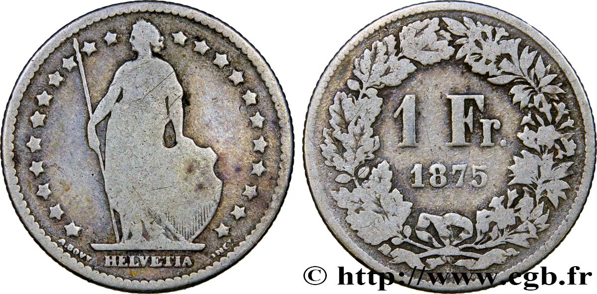SUISSE 1 Franc Helvetia 1875 Berne TB 