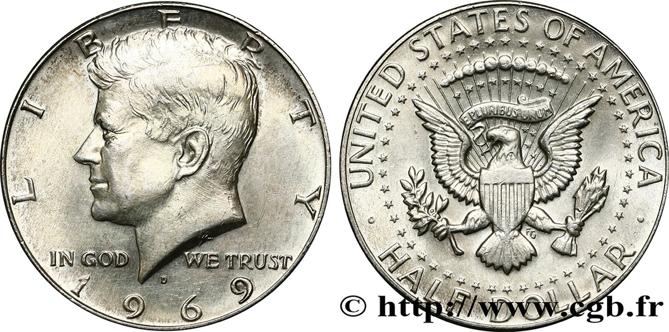 UNITED STATES OF AMERICA 1/2 Dollar ‘proof’ Kennedy 1969 Denver AU 
