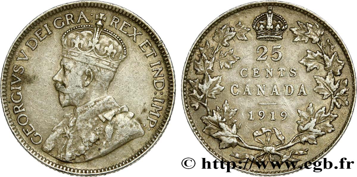 CANADA 25 Cents Georges V 1919  TTB 
