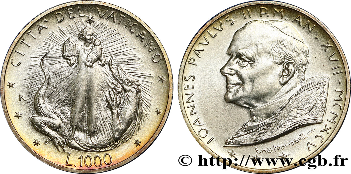 VATICANO Y ESTADOS PONTIFICIOS 1000 Lire Jean-Paul II an XVII 1995 Rome SC 