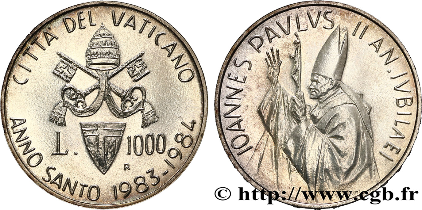 VATIKANSTAAT UND KIRCHENSTAAT 1000 Lire Jean-Paul II 1983-1984 Rome fST 