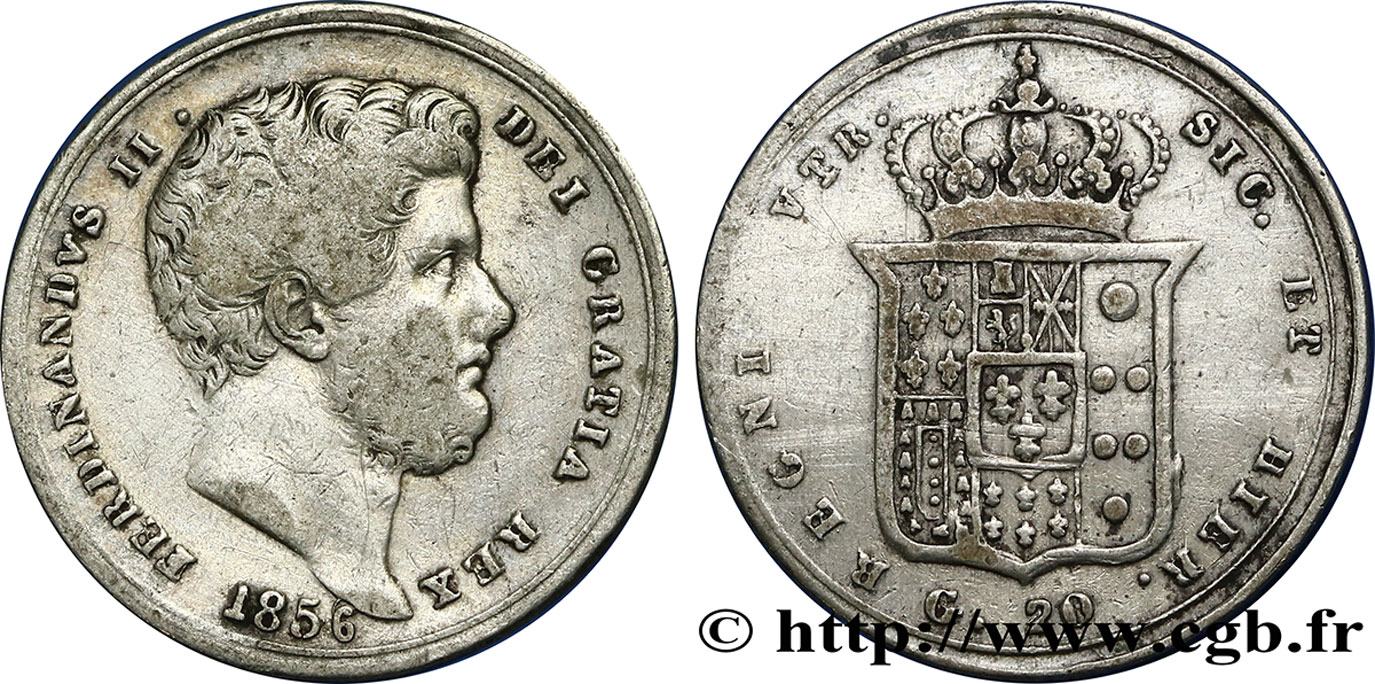 ITALY - KINGDOM OF THE TWO SICILIES 20 Grana Ferdinand II 1856 Naples VF 