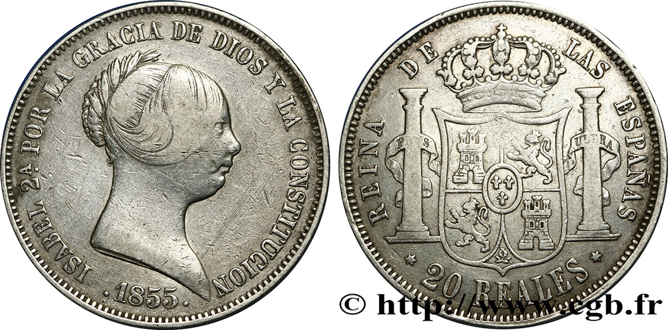 SPAIN 20 Reales Isabelle II  1855 Madrid VF 