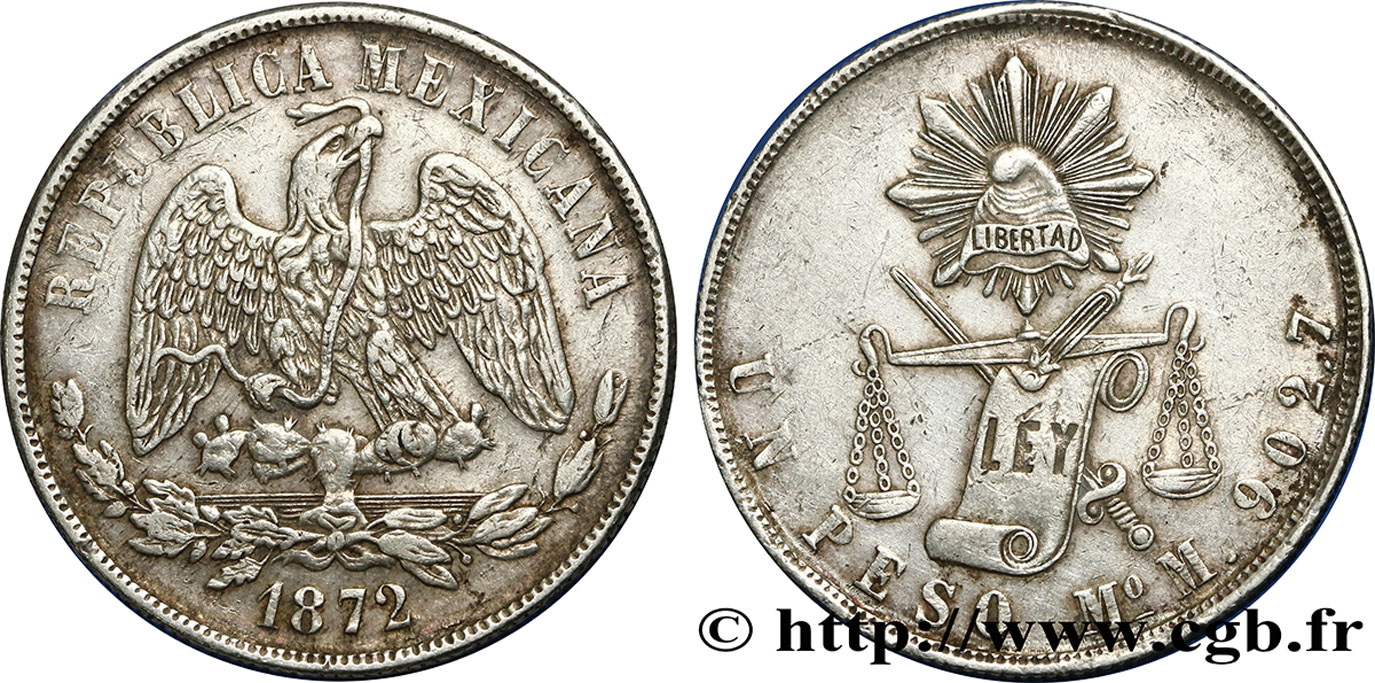MEXIQUE 1 Peso aigle 1872 Mexico TTB 