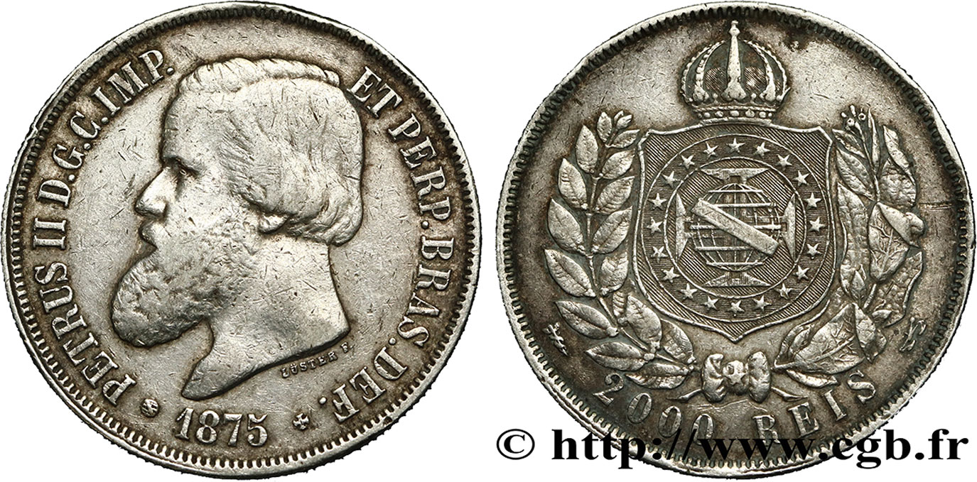 BRASILIEN 2000 Reis Empereur Pierre II 1875  fSS 
