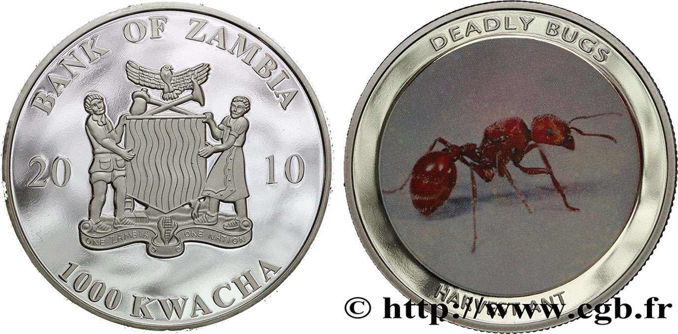 ZAMBIE 1000 Kwacha Proof série Insectes mortels : fourmi moissonneuse 2010  SPL 