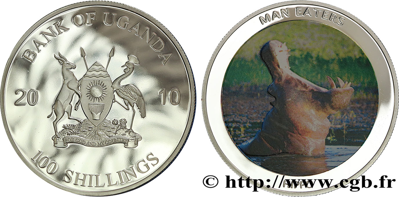 OUGANDA 100 Shillings Proof série Mangeurs d’hommes : hippopotame 2010  FDC 