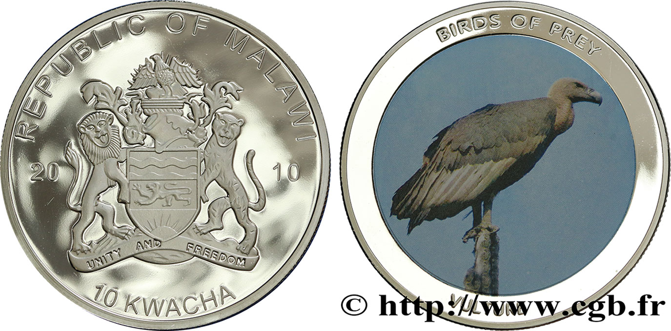 MALAWI 10 Kwacha Proof série oiseaux de proie : vautour 2010  MS 
