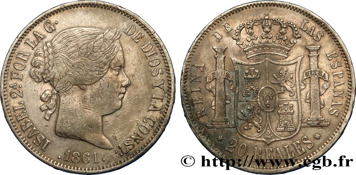 SPAIN 20 Reales Isabelle II
 1861 Madrid XF/AU 