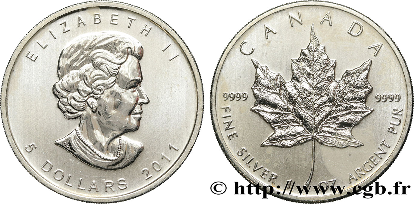 CANADá
 5 Dollars (1 once) Proof feuille d’érable 2011  SC 
