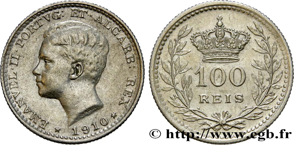 PORTUGAL 100 Reis Emmanuel II 1910  TTB+ 