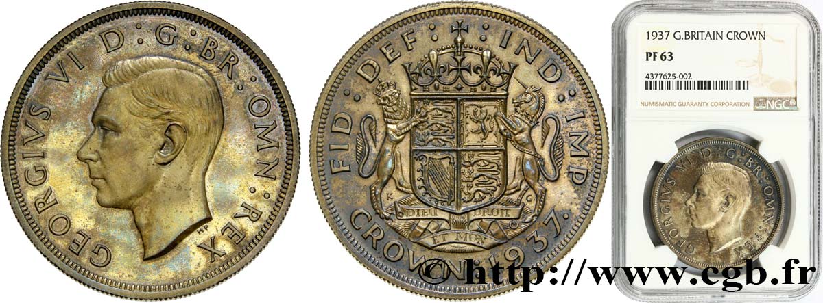 ROYAUME-UNI 1 Crown Georges VI 1937 Londres SPL63 NGC