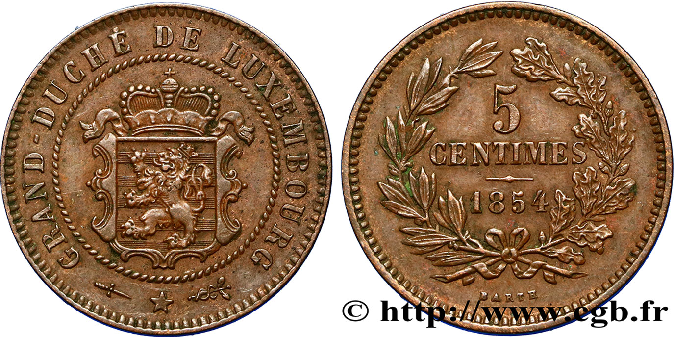 LUXEMBOURG 5 Centimes 1854 Utrecht AU 