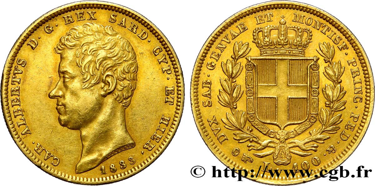 ITALY - KINGDOM OF SARDINIA - CHARLES-ALBERT 100 Lire 1833 Turin AU 
