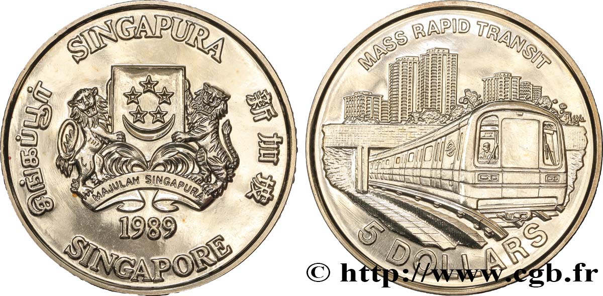 SINGAPORE 5 Dollars Métro de Singapour 1989  MS 