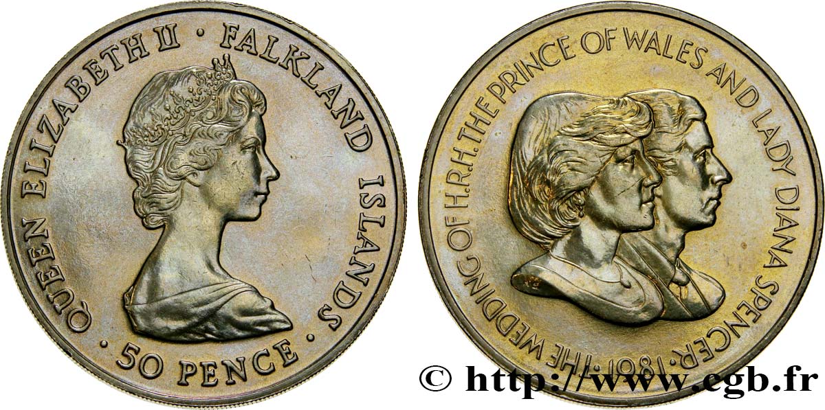 ISOLE FALKLAND 50 Pence Élisabeth II - mariage de Charles et Diana 1981  MS 