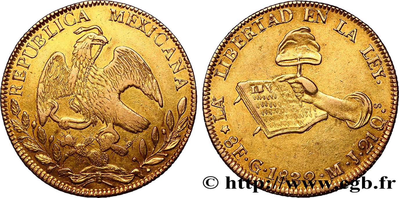 MEXICO - REPUBLIC 8 Escudos 1832 Guanajuato XF 