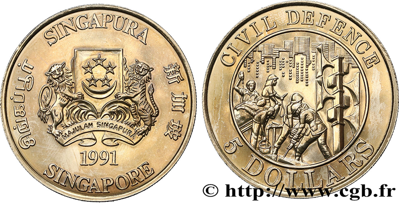 SINGAPUR 5 Dollars Défense Civile 1991  fST 