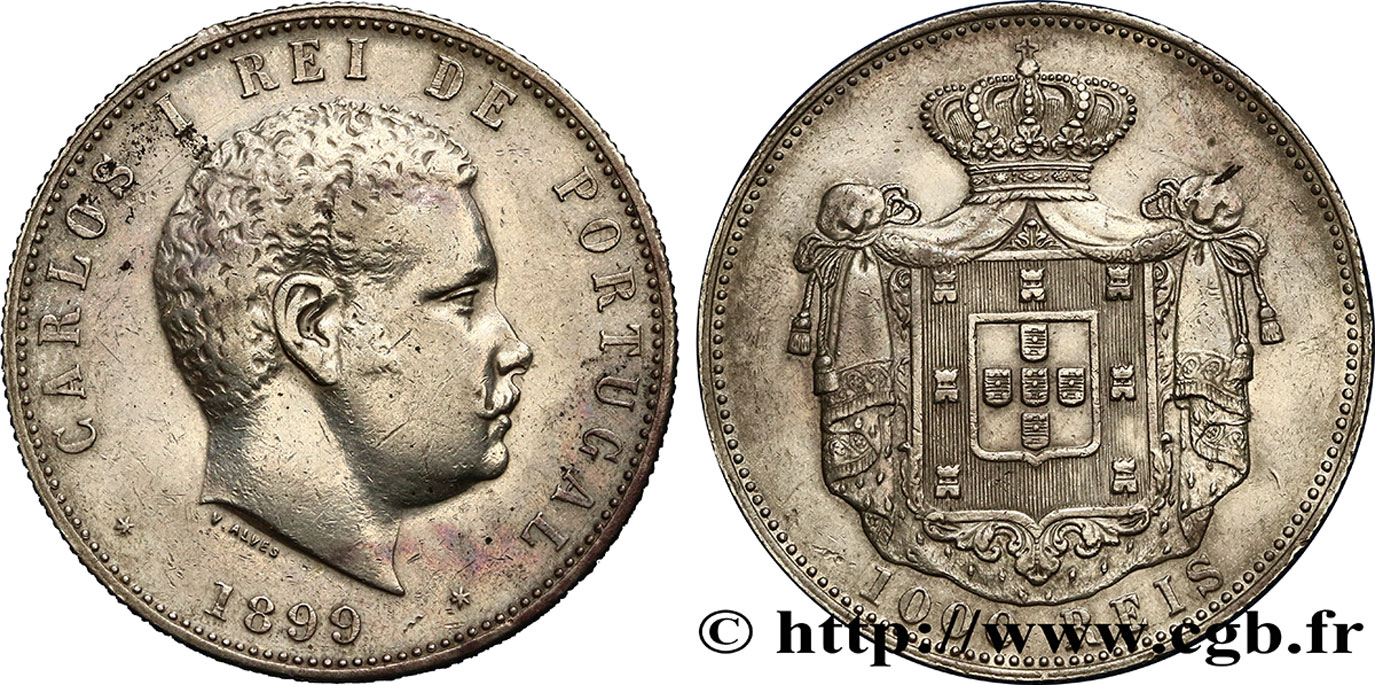 PORTUGAL 1000 Reis Charles Ier 1899  TTB 