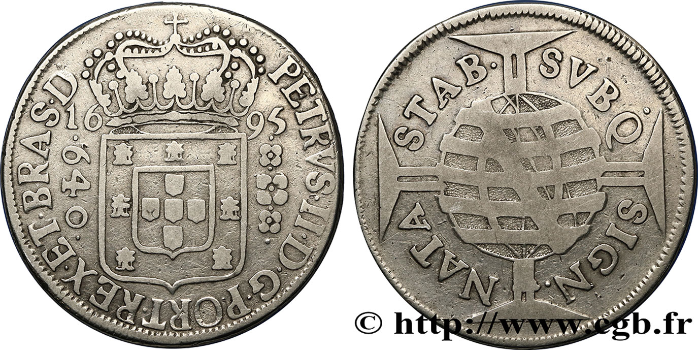 BRAZIL 640 Reis Pierre II 1695  VF 
