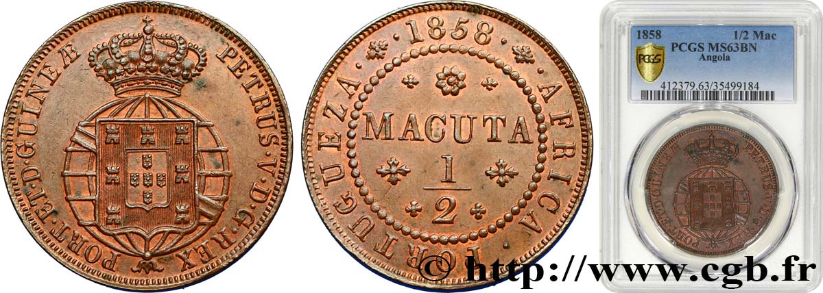 ANGOLA 1/2 Macuta Marie II 1858 Lisbonne fST 