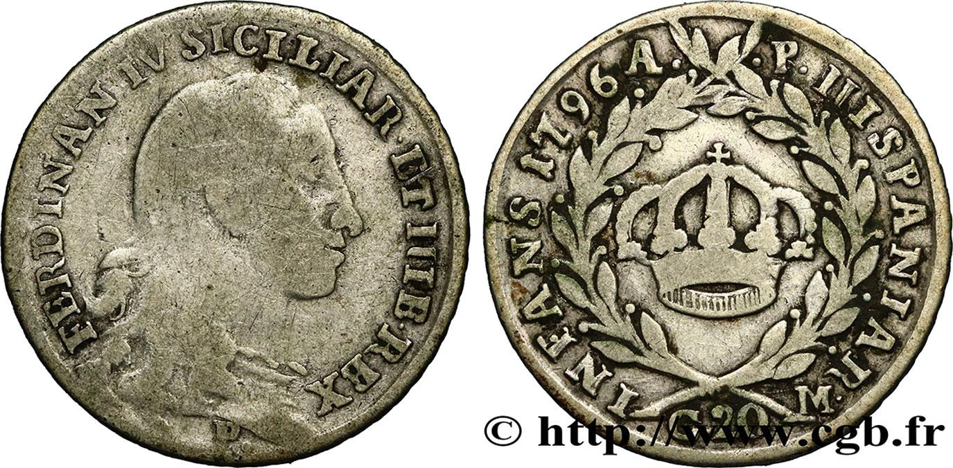 ITALIA - REINO DE NAPOLES 1 Tari ou 20 Grana Royaume des Deux Siciles Ferdinand IV 1796  BC 