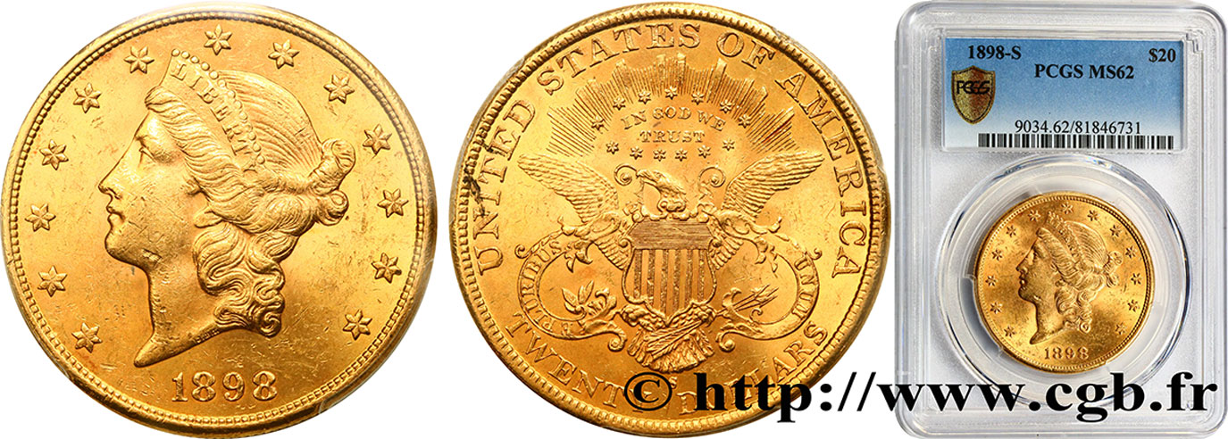 UNITED STATES OF AMERICA 20 Dollars  Liberty  1898 San Francisco MS62 PCGS