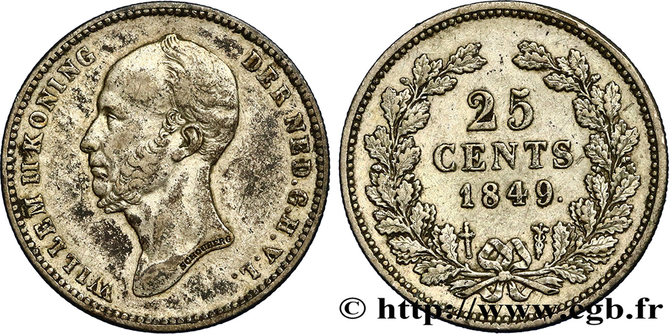 NIEDERLANDE 25 Cents Guillaume II 1849 Utrecht SS 