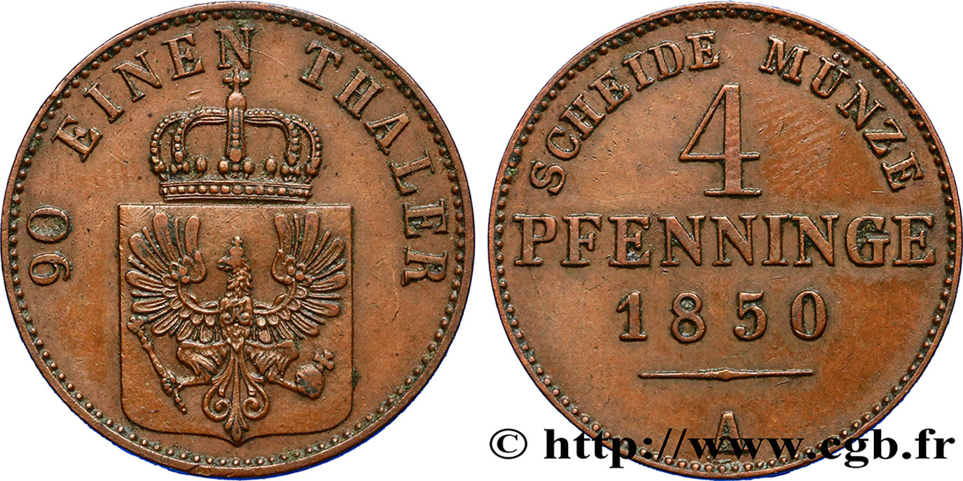 ALEMANIA - PRUSIA 4 Pfenninge 1850 Berlin EBC 