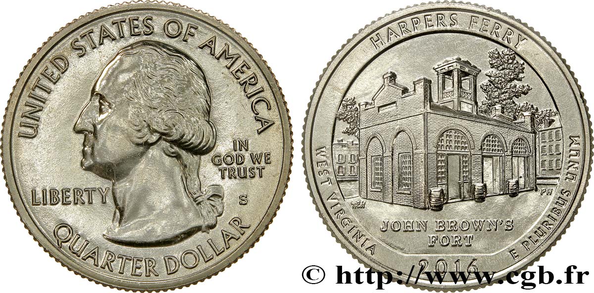 UNITED STATES OF AMERICA 1/4 Dollar Parc National Historique de Harpers Ferry - Virginie Occidentale 2016 San Francisco MS 