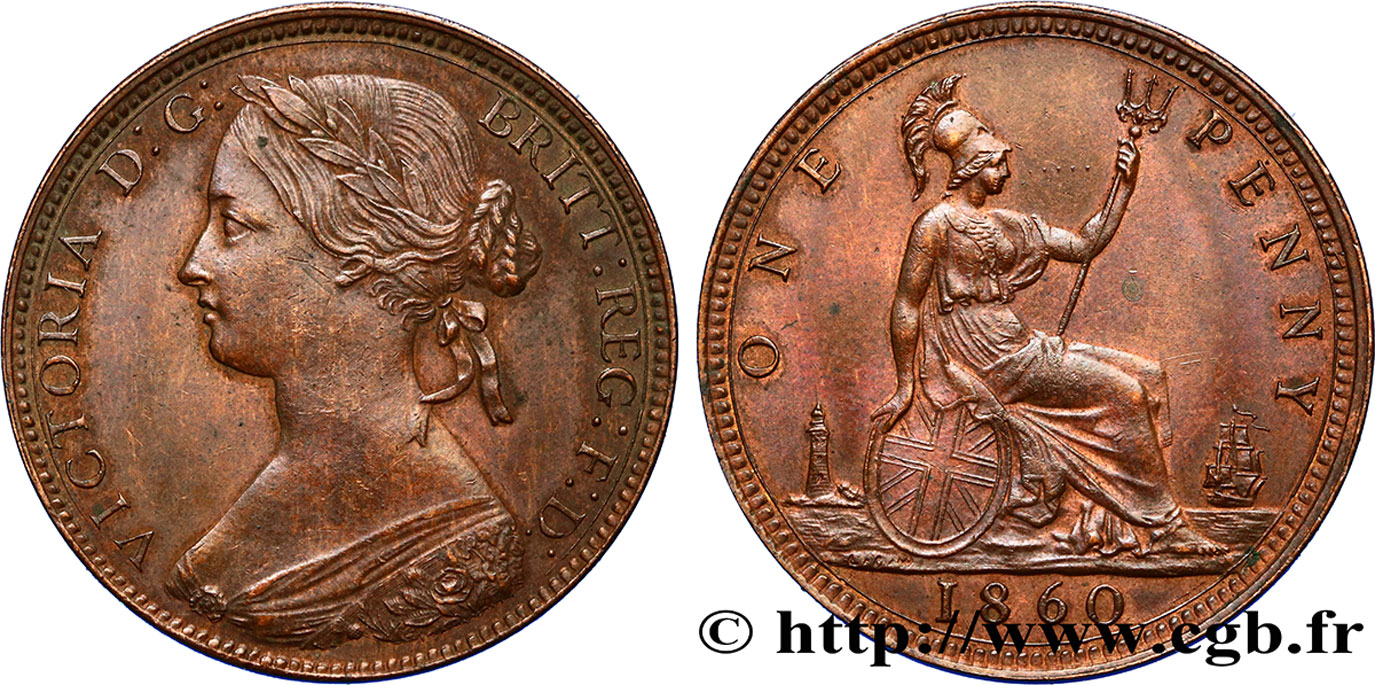 ROYAUME-UNI 1 Penny Victoria “Bun Head” 1860  TTB 