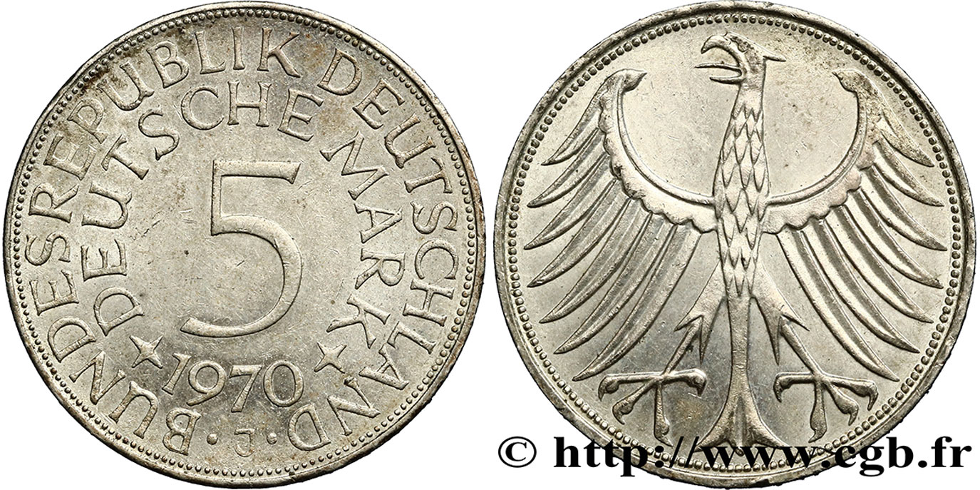 GERMANY 5 Mark aigle 1970 Hambourg - J AU 