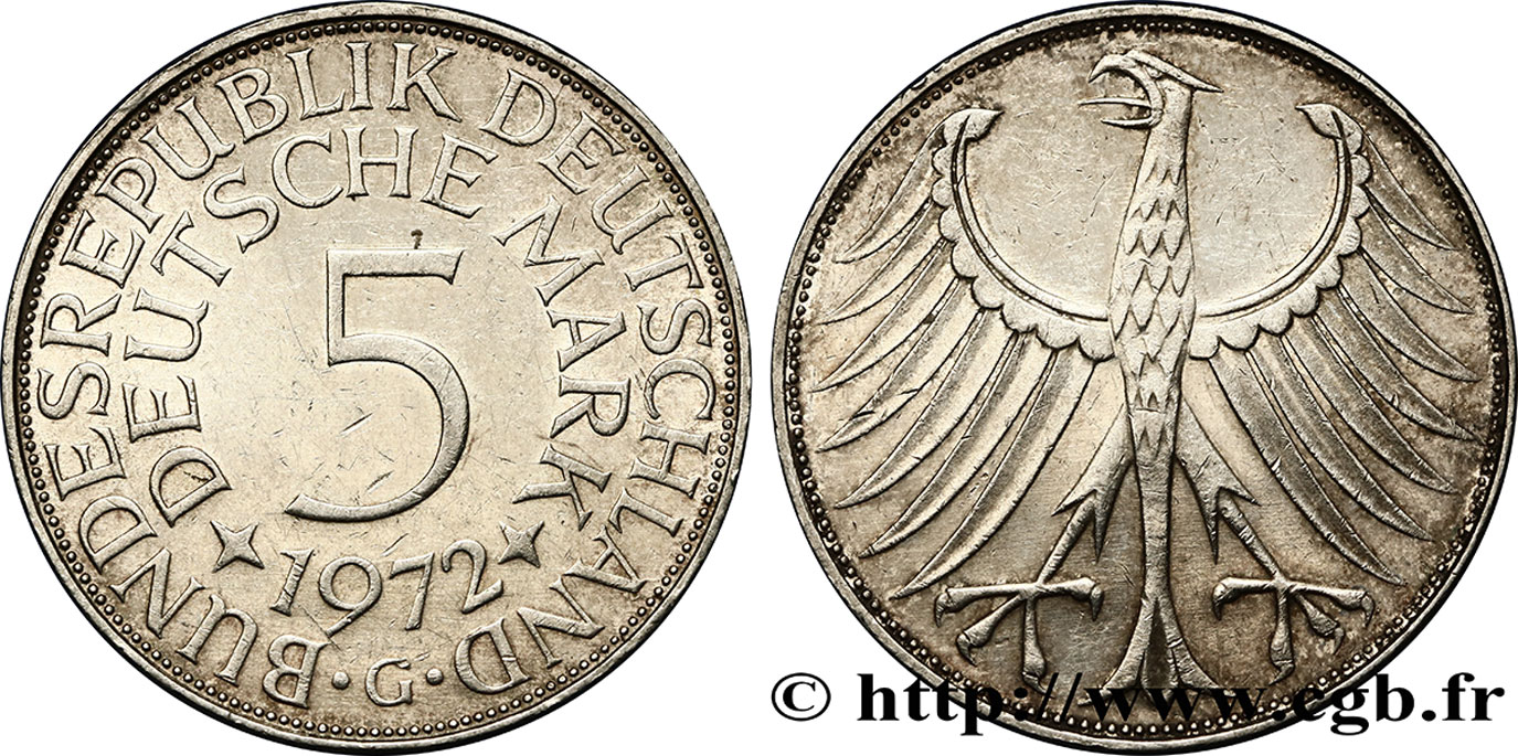 GERMANY 5 Mark aigle 1972 Karlsruhe - G AU 