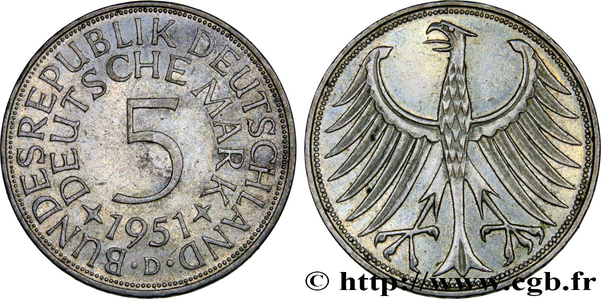 GERMANY 5 Mark aigle
 1951 Munich AU 