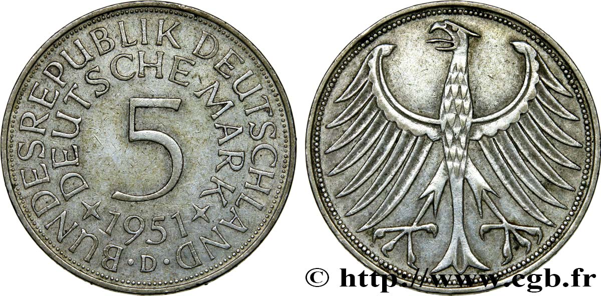 GERMANY 5 Mark aigle 1951 Munich AU 