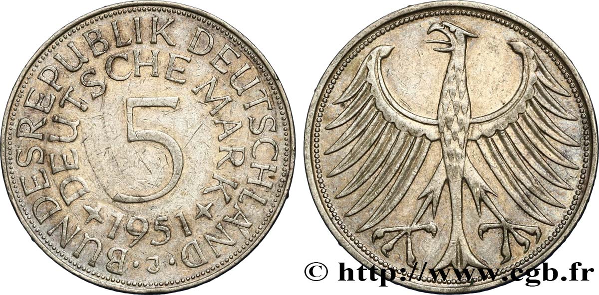 ALLEMAGNE 5 Mark aigle 1951 Hambourg SUP 
