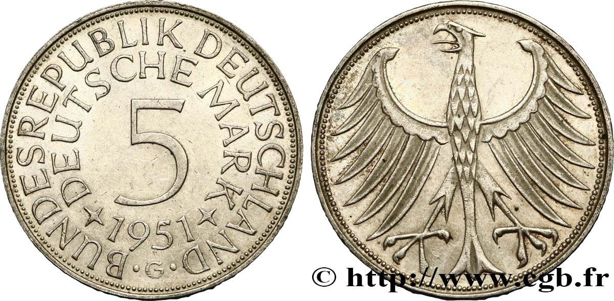 ALLEMAGNE 5 Mark aigle 1951 Karlsruhe SUP